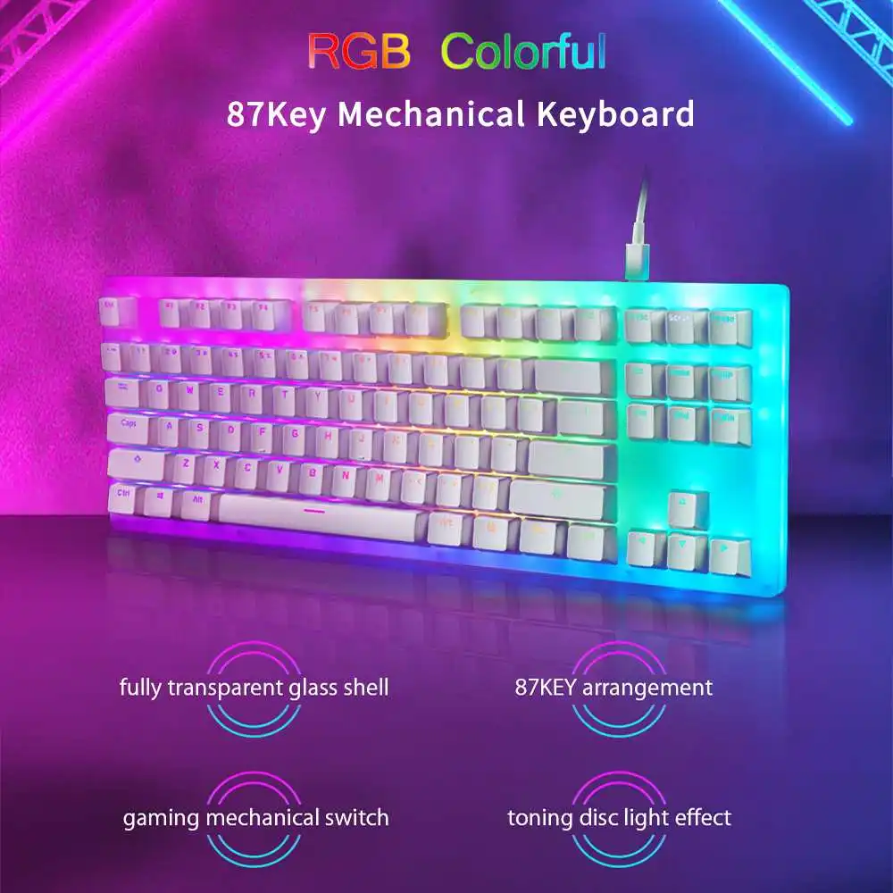 

Клавиатура Механическая Проводная K87, 87 клавиш, RGB-подсветка, USB 3,1