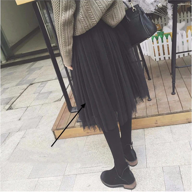 

New Three Layers Of Yarn Women Mesh Skirts Summer Solid Mid-Calf Skirt Ball Gown Large Umbrella Princess Skirt Female Lady