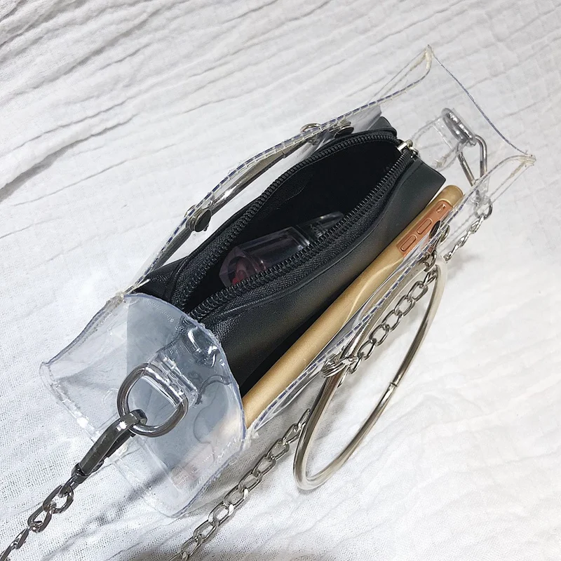 2 шт. модная женская сумка набор прозрачная на плечо + клатч для