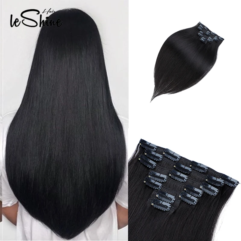 Leshine Remy прямые человеческие волосы для наращивания на заколках 100% 7 шт./компл.