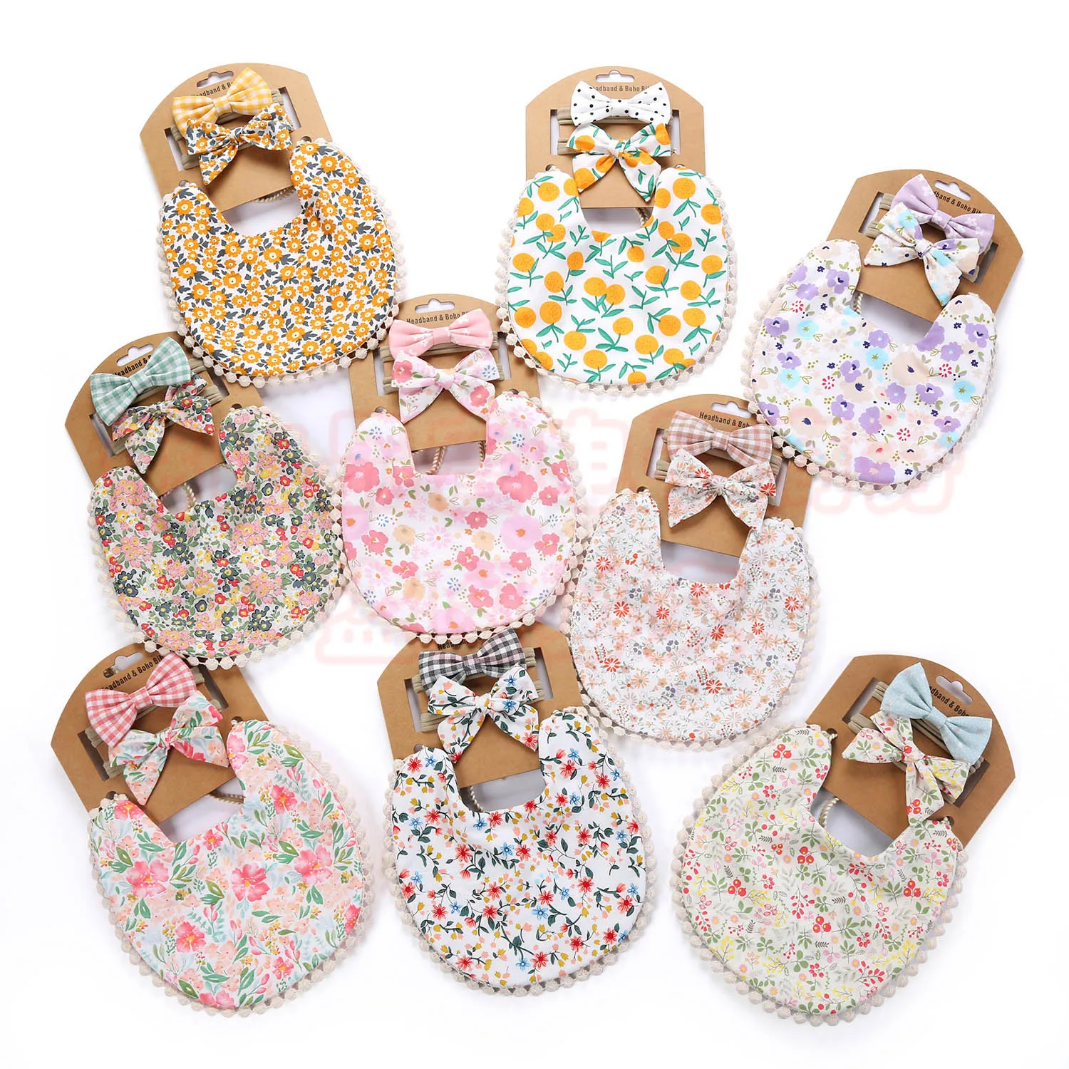 

3-Pack Baby headband saliva towel floral print newborn double-sided bib boy and girl hiccup cloth feeding blouse