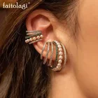 Многослойные серьги-каффы для ушей, зажимы с жемчугом, в богемном стиле, без прокола, с кристаллами, Модные женские ювелирные украшения для девушек