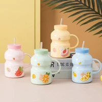 450ml yogurt ceramics water bottle whith lid fruit drinking bottle kawaii milk yakult cup cute mugs kids glass straw cup