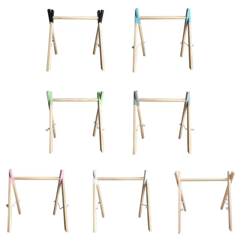 Estante de Fitness de madera sencillo n&oacute;rdico para beb&eacute;s reci&eacute;n nacidos, anillo sensorial de juguete para ni&ntilde;os, decoraciones para habitaci&oacute;n de ni&ntilde;os, gimnasio de madera-0