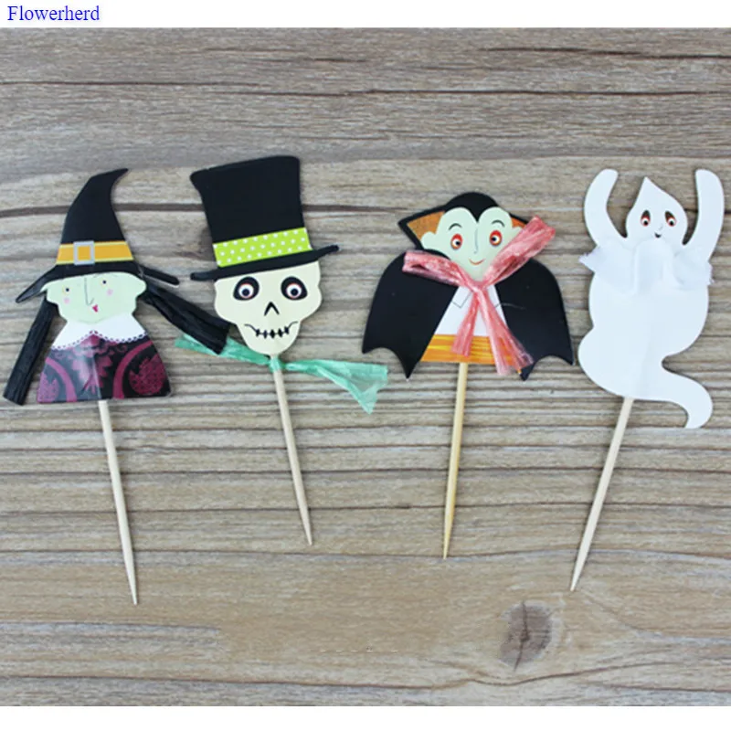 24 шт. Хэллоуин Призрак Череп с топпером форма вечерние кекс зубочистки формы для