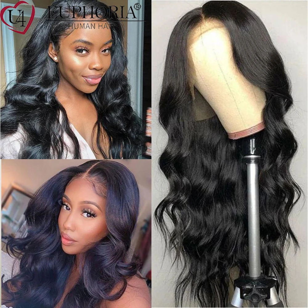 

Brazilian Body Wave Lace Part Wig Human Hair 13x1 T/L Part Wigs For Black Women Natural Black Color 150% Density EUPHORIA