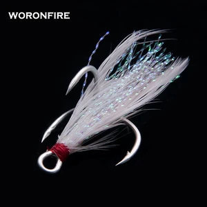 10pcslot Thick Treble Hook With Feathers 1# 2# 4# 6# 8# 10# 12# Strong Pull Round Folded Triple Owner Fishing Hooks