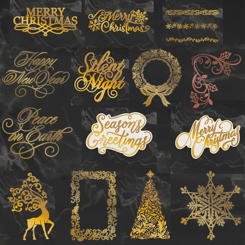 

Merry Christmas Word HOT FOIL PLATE Silver Metal Cutting Dies DIY Photo Embossing Die Cut Scrapbooking Leaf Frame Stencils