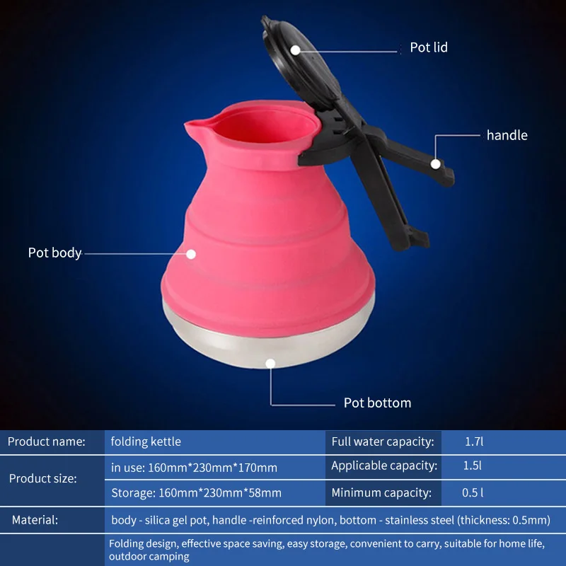 Складной силиконовый чайник 1 5 л легко носить с собой водонагреватель