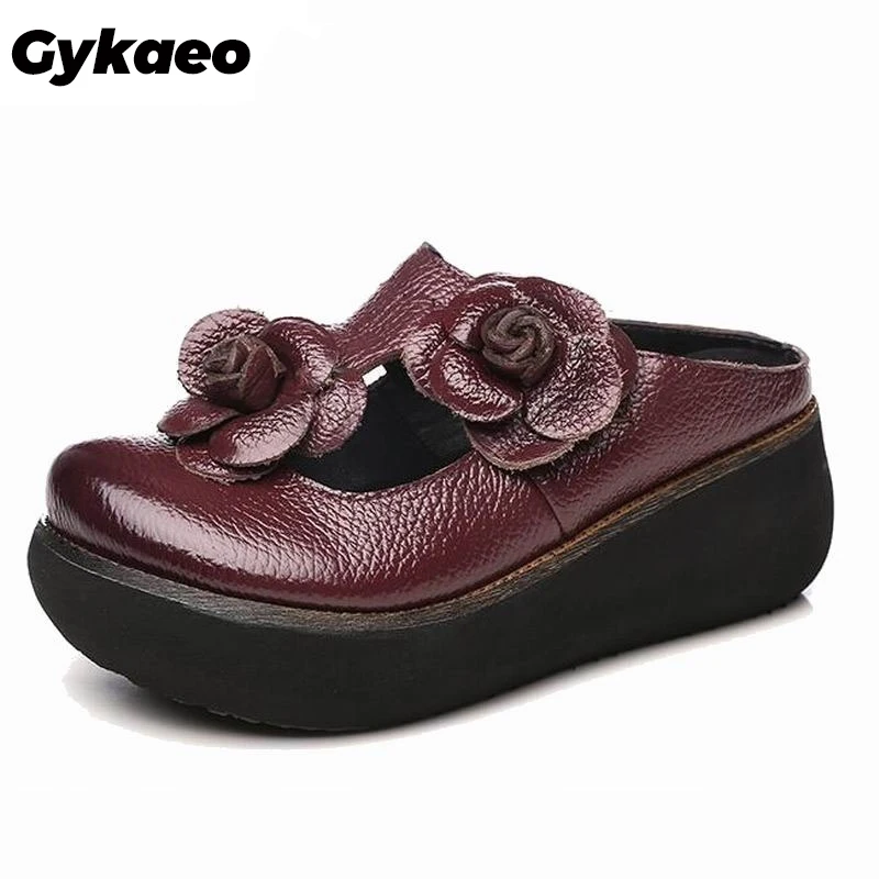 Gykaeo/летние шлепанцы Женская обувь из натуральной кожи Шлепанцы ручной работы с
