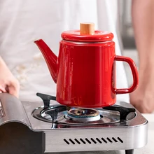 Эмалированный чайник для кофе ручной чая домашний красный белый