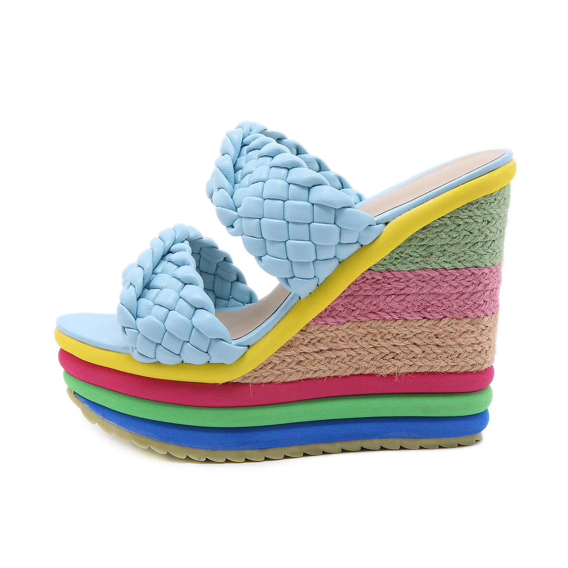 

Wedge heel rainbow slippers outside wearing high heels sandals 33-43 women's shoes house slippers woman shoes high heels sexy