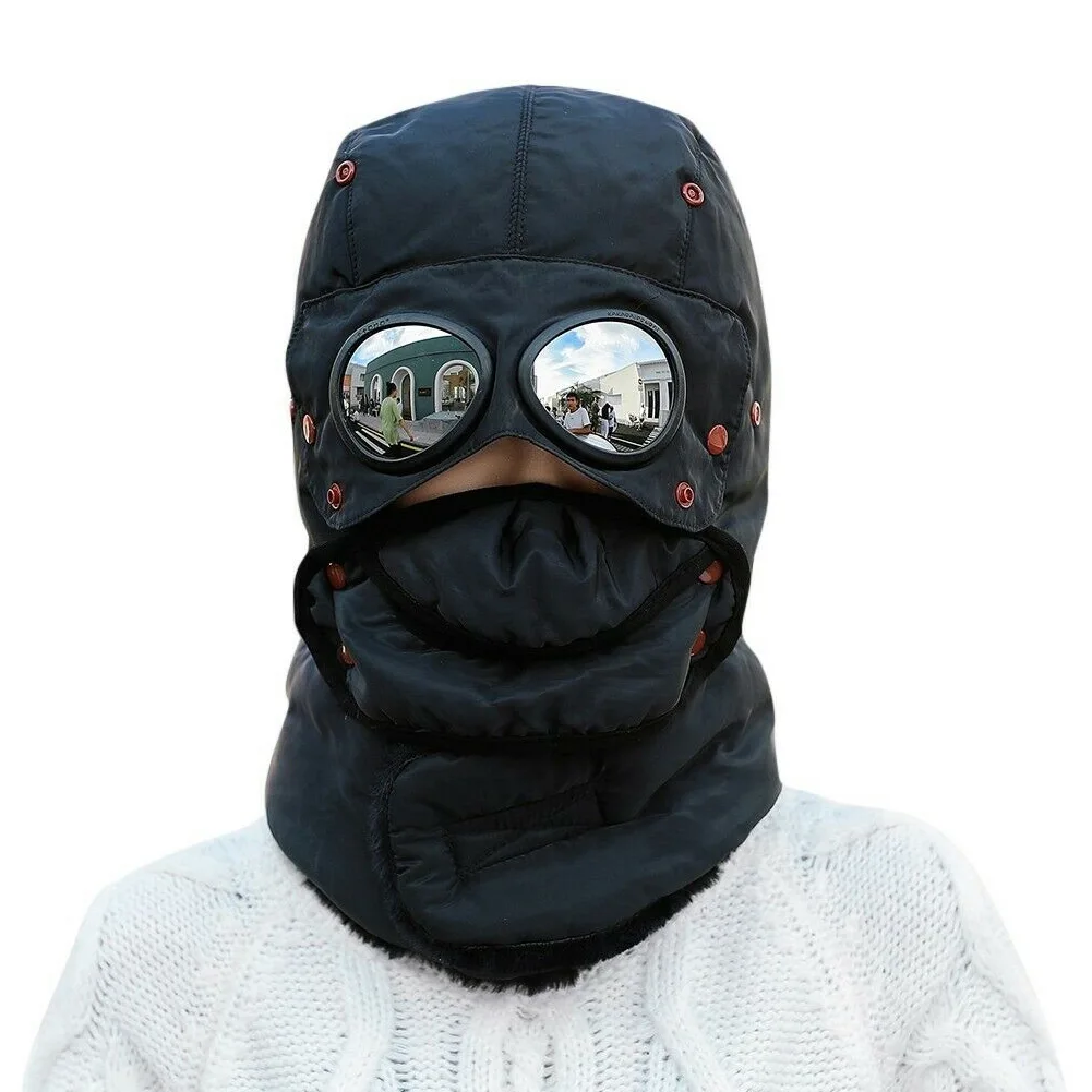 

New Hot Thermal Winter Trapper Hat with Glasses Autumn Winter Cycling Windproof Outdoor Cap Glasses Lei Feng Cap Collar TC21