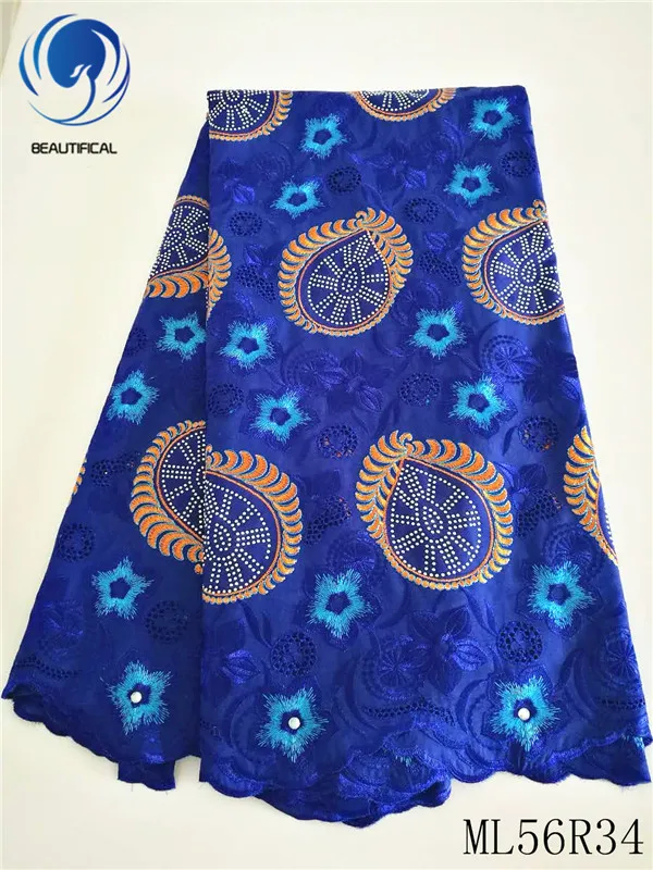 

BEAUTIFICAL Cotton african fabrics blue voile lace fabric high quality embroidery nigerian cotton lace fabric for dress ML56R34