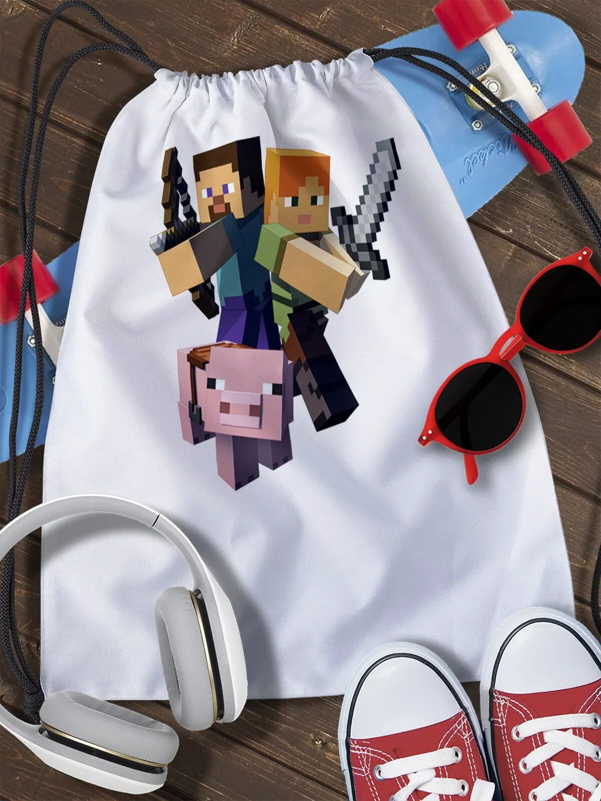 Сумка мешок для обуви майнкрафт (Minecraft пиксили блоки крипер стив Enderman Редстоун) - 46