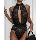 Женское слитное нижнее белье Тедди, сексуальный комплект нижнего белья, эротический корсет с открытой спиной, кружевные прозрачные бюстгальтеры, ажурное сексуальное нижнее белье с лямкой на шее