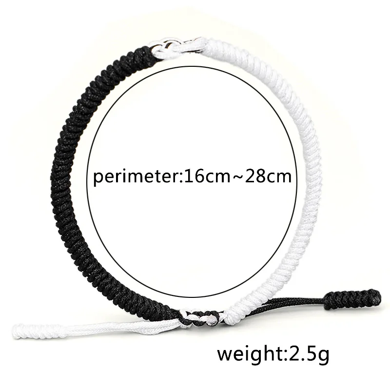 Браслет женский плетеный из нитей белого и черного цвета ручной работы с узлом