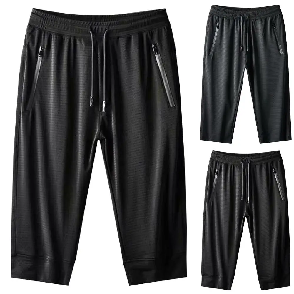 

Men Ice Silk Cropped Shorts Casual Beach Sport Elastic Waist Breathable