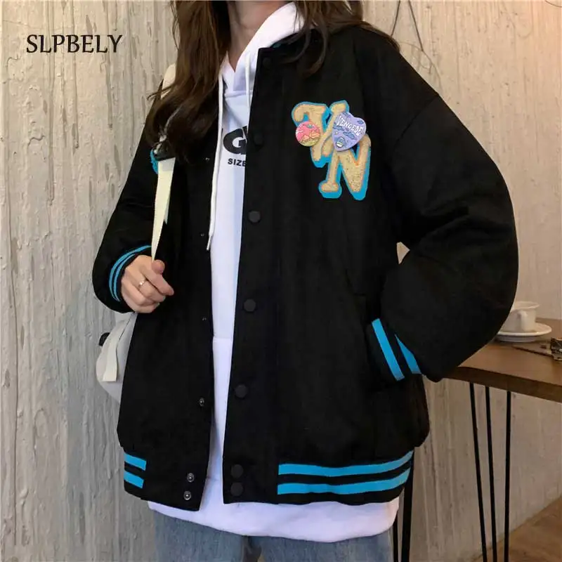 

SLPBELY Cardigan Jacket Ins Autumn Winter New Y2K American Retro Sweet Embroidery Baseball Uniform Couple Long-sleeved Clothes