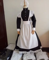 classic black and white maid dress cosplay costume british style pearl line long caf%c3%a9 maid comfortable dresses