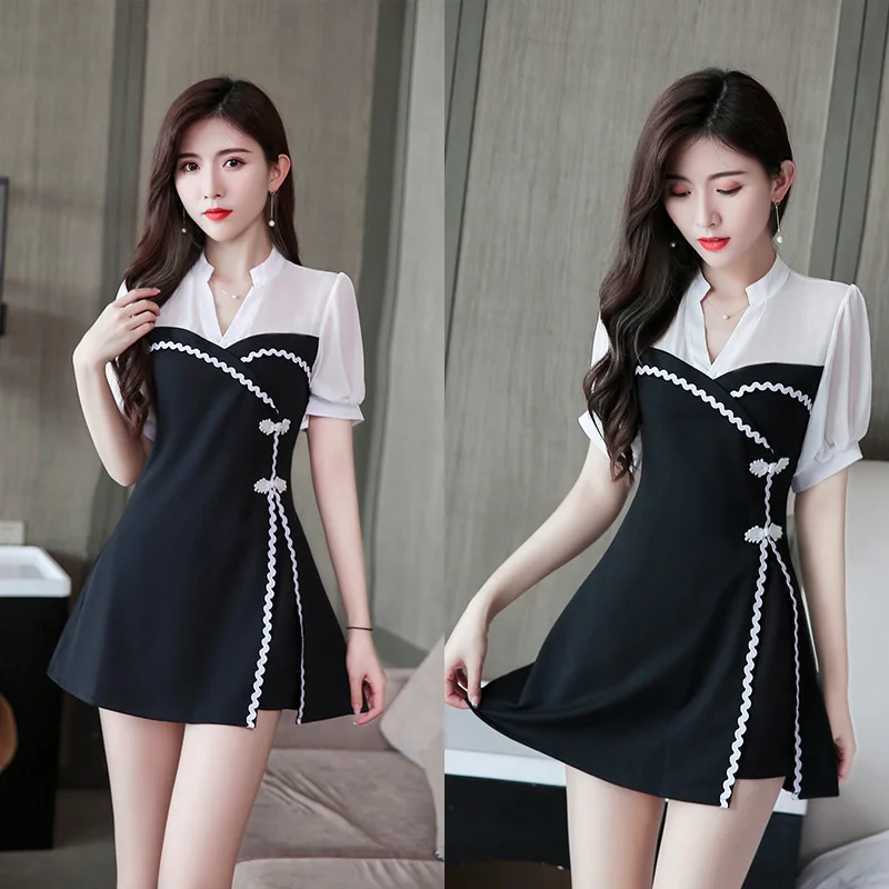 Наряды в китайском стиле простое Ретро Ципао набор из двух частей для массажа и