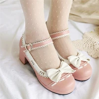 fashion women lolita shoes pink mary jane ladies round toe high heels wedding shoes thick heel pumps lady shoes plus size 33 43