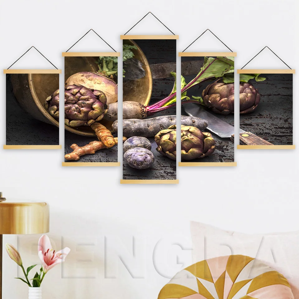 Картина на холсте для домашнего декора 5 панелей картина овощей деревянный