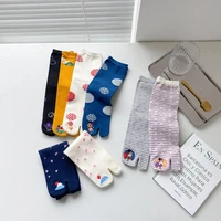 japanese embroidered split toe socks two toed socks womens combed cotton mid tube socks thin socks cutetwo finger socks