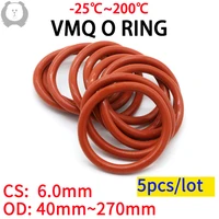 5pcs red vmq silicone ring gasket cs 6mm od 40 270mm silicon o ring gasket food grade rubber o ring vmq assortment hvac tools