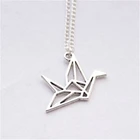 Оригами птица ожерелье, серебряный цвет кран Ожерелье, удача Шарм ожерелье, бумага Птица Ювелирные изделия, оригами кран подарок, Шарм ожерелье