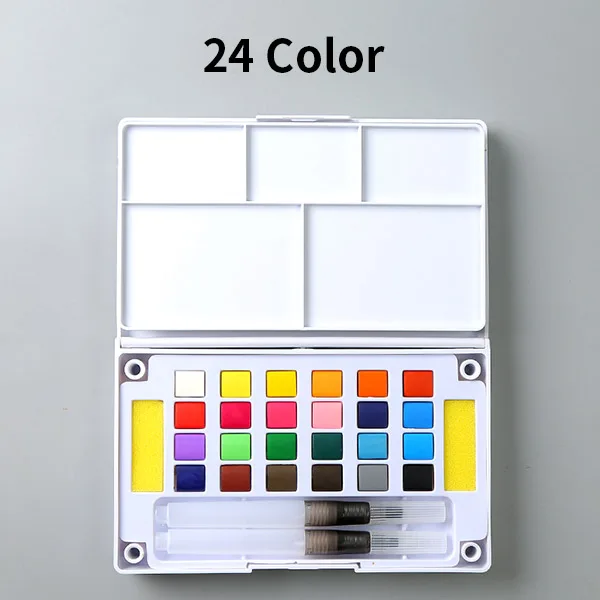 24 color Твердые акварельные краски в наборе, коробка с Кисть для рисования, ручка, портативный водный цвет, пигмент для школьников, начинающих товары для рукоделия - Цвет: 24 color