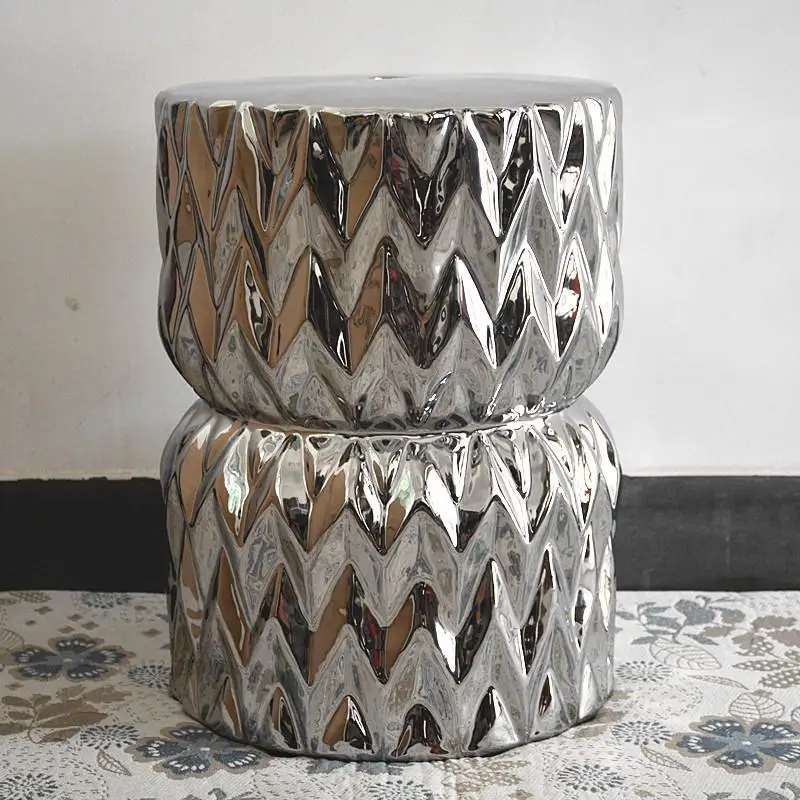 European Silver Ceramic Drum Stool Porcelain Shoe Changing Pier Zither Bedroom Footrest Round Table |