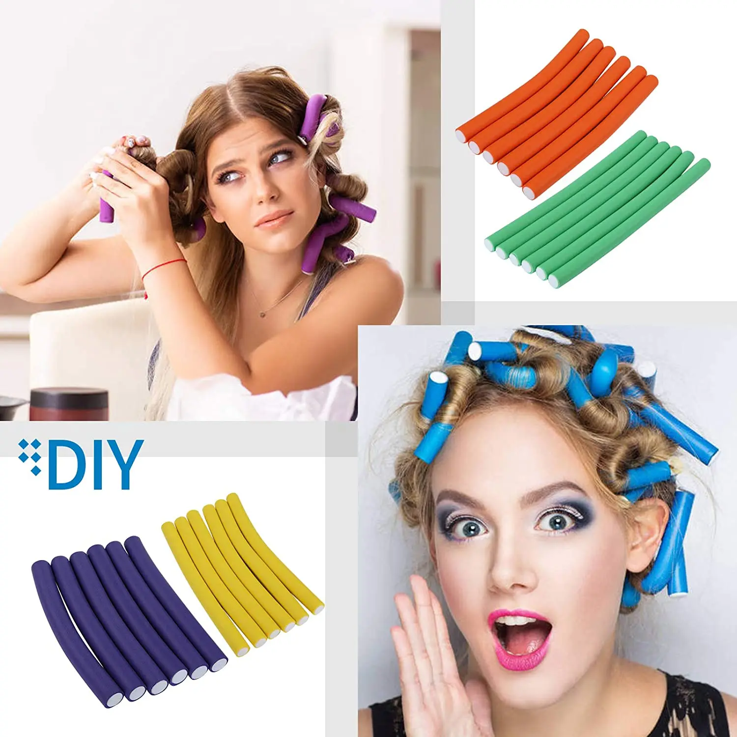 

42 Pcs Foam Hair Flexible Rods and 16 Pcs Hair Rollers Set No Heat Self Grip Hairdressing Curlers with Large Medium Small Size