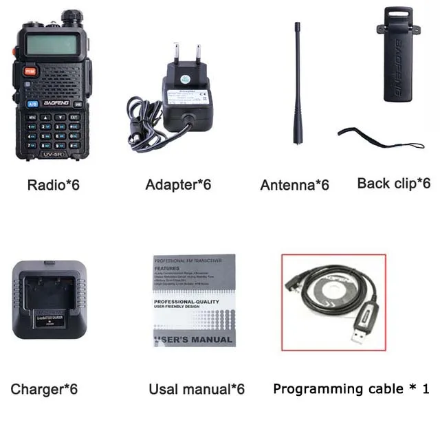 add 1cab 6 шт. Baofeng 8 Вт UV-5R радиостанция рация СВЧ/УВЧ-трансивер Ручной UV 5R двухстороннее радио - Цвет: add 1cab