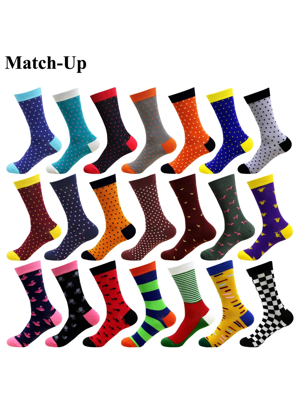 Match-Up  Men's Combed Cotton  Socks Funny Casual Crew Dress Party Socks Novelty Mixed Color(10 Pairs/lot)