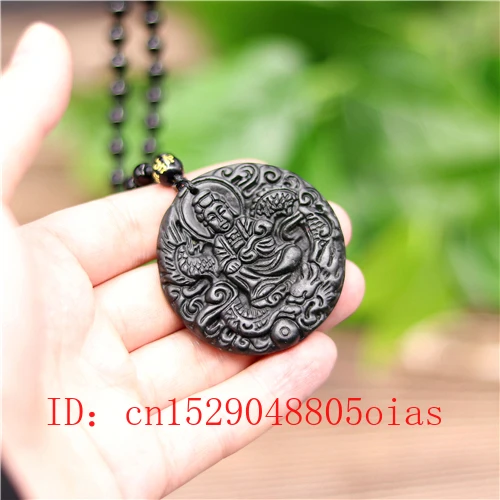 Natural Black Green Jade Dragon Guanyin Pendant Beads Necklace Charm Jewelry Obsidian Accessories Carved Amulet Gifts for Men | Украшения и
