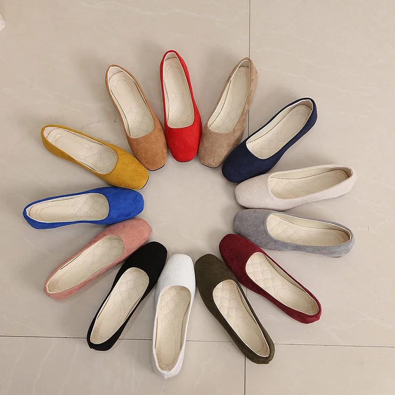 Flat shoe female 2021 spring and autumn square head single shoe fashion female shallow mouth single shoe female shoe big size