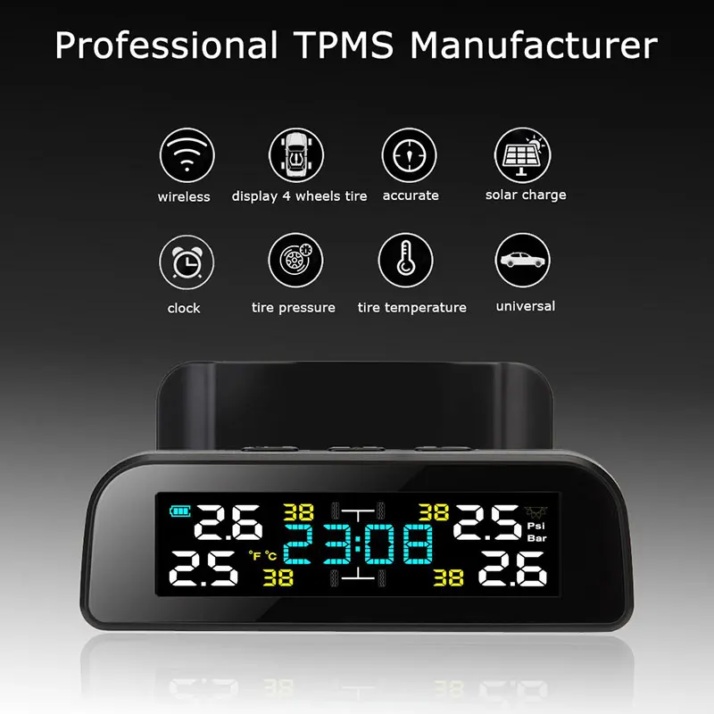 

Tire pressure sensors Tpms sensor car intelligent system car alarm Solar Power Clock LCD Display Fuel Save Tyre Pressure Temper