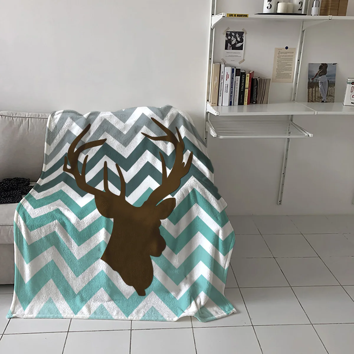 Лося полосы градиент белый фон покрывало одеяло флисовый плед морщин стойкие