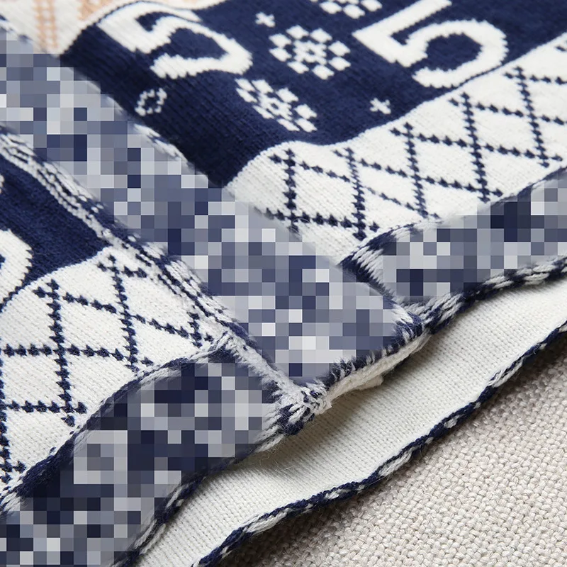 

Contrast color retro digital pattern long lace up long sleeve V neck jacket cardigan temperament women's dress sweater