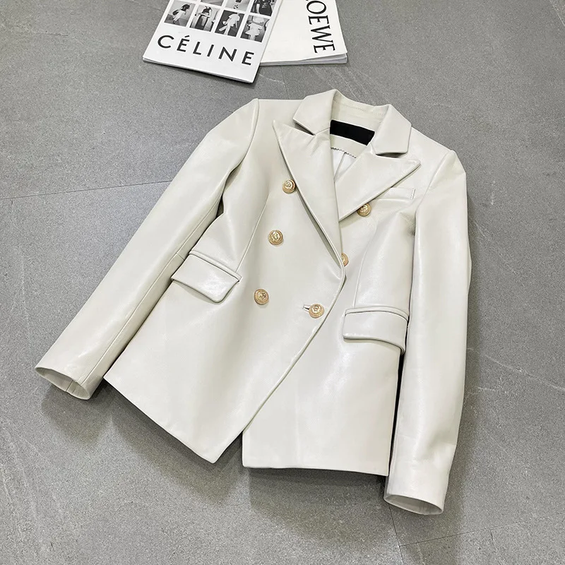 2021 autumn winter new sheepskin Lapel slim temperament ol casual suit Genuine leather clothes short women jackets learher coats