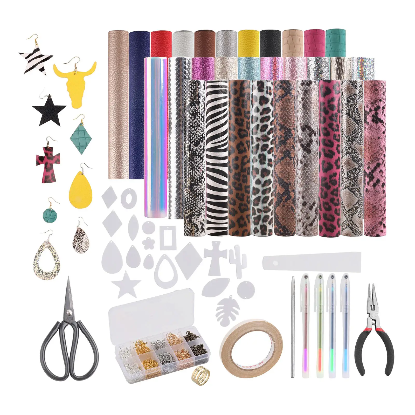 

30x 6.3"x8.3" Leather Earring Making Kits Leather Sheets Earring Cut Molds Earring Hooks Stickers Tools