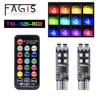 fagis 2x rgb t10 3535 led car interior lighting colorful driving bulbs with remote control w5w width light dome reading light