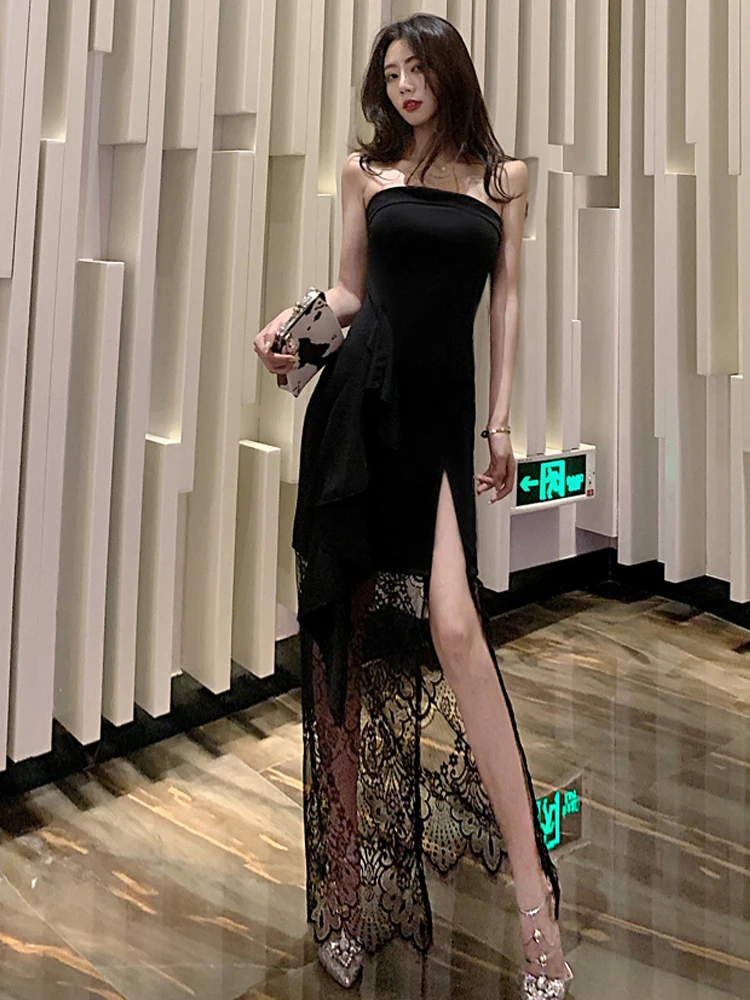 

Ladies' Sexy Dress Medium Length Dress slim fit with lace bra split slim dress