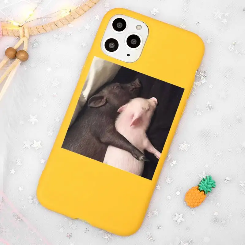 

Cute Little Pink Pet Pig Phone Case Candy Color Yellow for iPhone 11 12 pro XS MAX 8 7 6 6S Plus X 5S SE 2020 XR