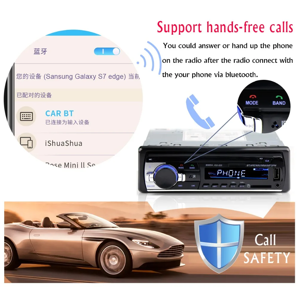 Авторадио 1 Дин радио JSD-520 стерео bluetooth аудио mp3 диктофон usb sd вход aux ото teypleri Авто плеер автомобиля Радио