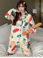 2021 room sleepwear sets for women lovely pattern pajamas home wear hot sale femme cotton pijamas mll 005