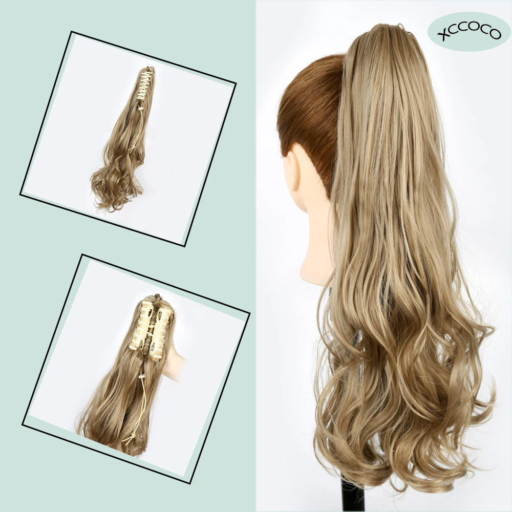 Длинные Волнистые коготь клип в конский хвост блонд наращивание волос