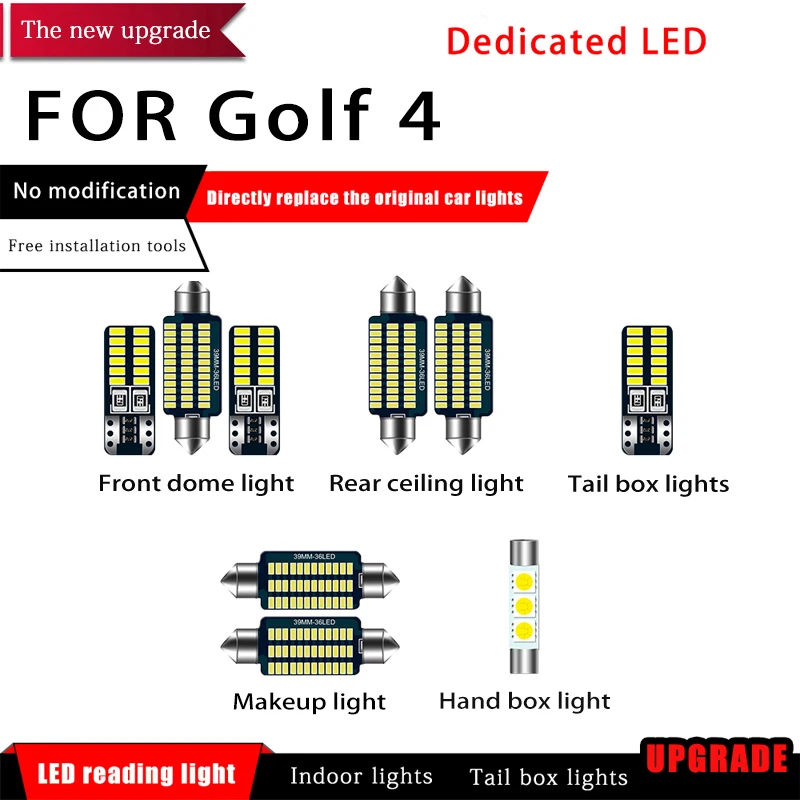 

9PCS/set Car White Interior LED Reading Light Bulbs Package 39mm For Volkswagen VW Golf 4 Car Map Dome License Light Accessories