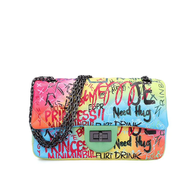 

2021 Hot Sale Girl Female Bag Colorful Graffiti New Jelly Bag Fashion Diagonal Chain Bag Wholesale Purse Wallet Women